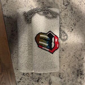 The Rolling Stones White Beaded Clutch with Silver Chain